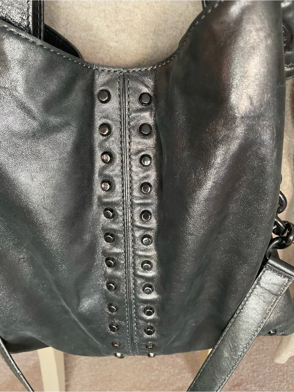 Michael Kors Camden Grommet Leather Hobo Bag Gunmetal Metallic Gray